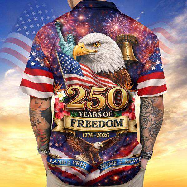 Alternative view of 250 Years of Freedom 1776 2026 American Eagle Patriotic Hawaiian Shirt USA Flag Button Up