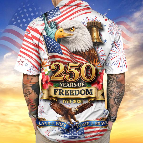 Alternative view of 250 Years of Freedom Patriotic Hawaiian Shirt American Eagle 1776 2026 Button Up