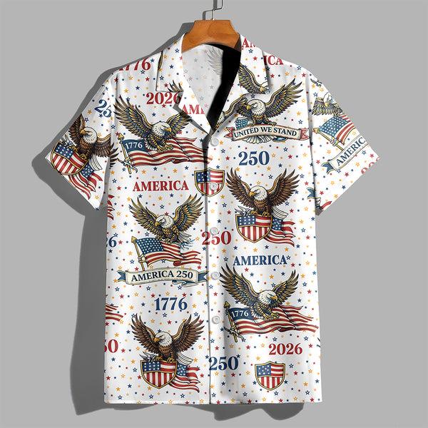Alternative view of America 250 Patriotic Hawaiian Shirt American Eagle USA Flag 1776 2026 Button Up