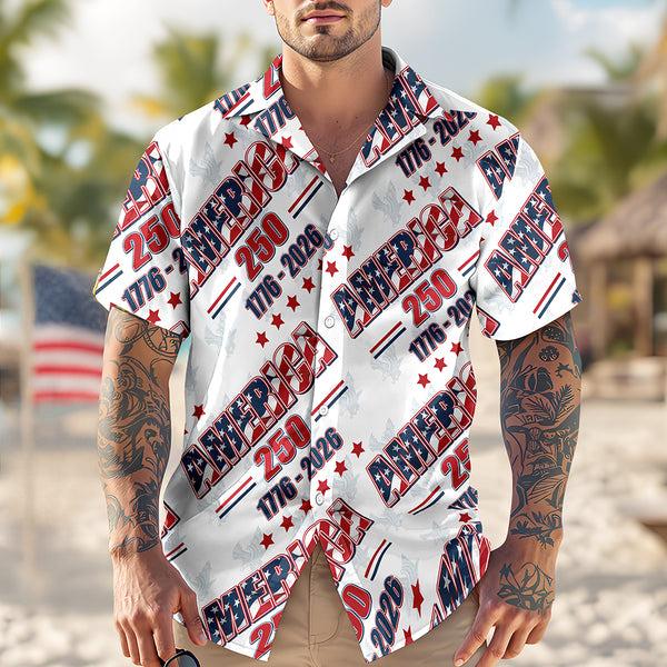 Alternative view of America 250 Patriotic Hawaiian Shirt USA 1776 2026 Independence Button Up
