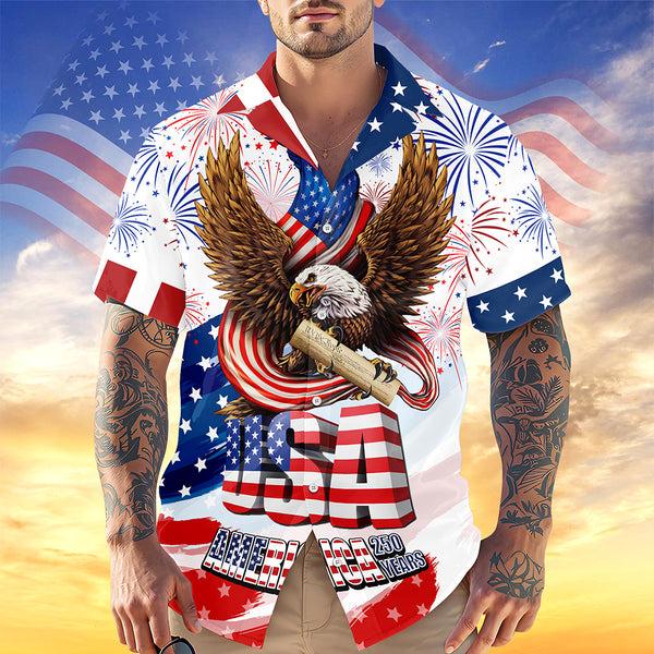 Alternative view of American Eagle Patriotic Hawaiian Shirt USA Flag Fireworks America 250 Years Button Up