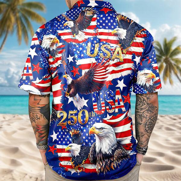 Alternative view of American Eagle Patriotic Hawaiian Shirt USA Flag USA 250 Button Up