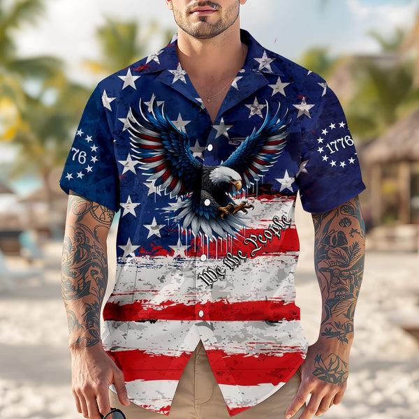 Alternative view of American Eagle We The People 1776 Patriotic Hawaiian Shirt USA Flag Independence Day Button Up