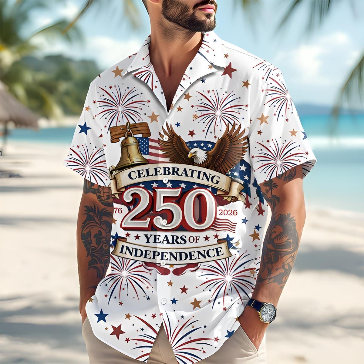 Celebrating 250 Years of Independence Patriotic Hawaiian Shirt 1776 2026 Button Up