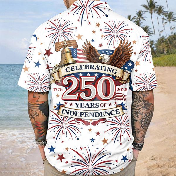 Alternative view of Celebrating 250 Years of Independence Patriotic Hawaiian Shirt 1776 2026 Button Up