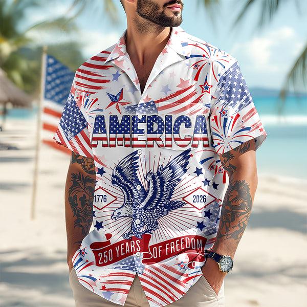 Alternative view of Patriotic Hawaiian Shirt America 250 Years of Freedom 1776 2026 American Eagle