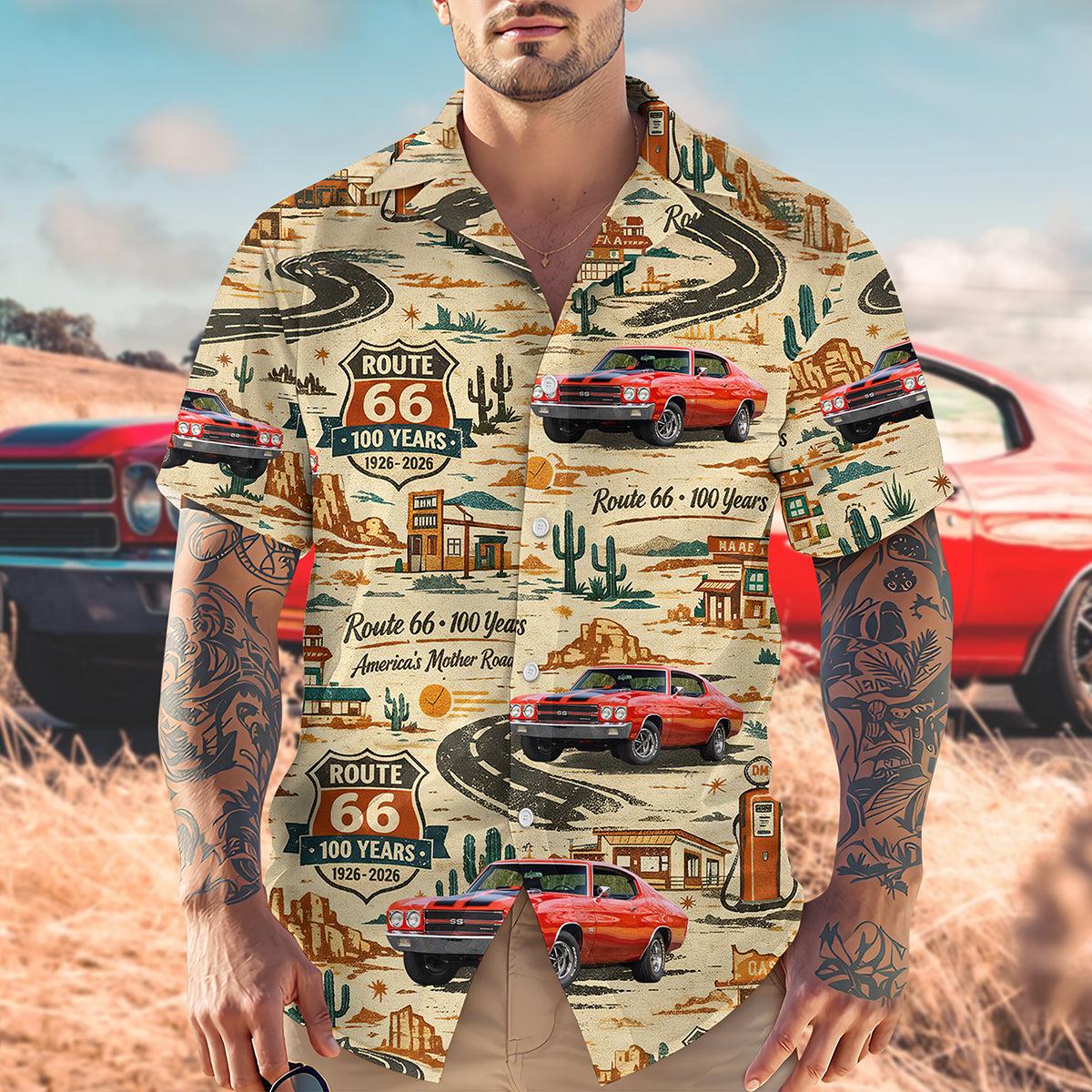 Alternative view of Route 66 100 Years Hawaiian Shirt Vintage Car Retro Road Trip Button Up