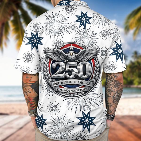 Alternative view of USA 250 Anniversary Patriotic Hawaiian Shirt 1776 2026 United States Button Up