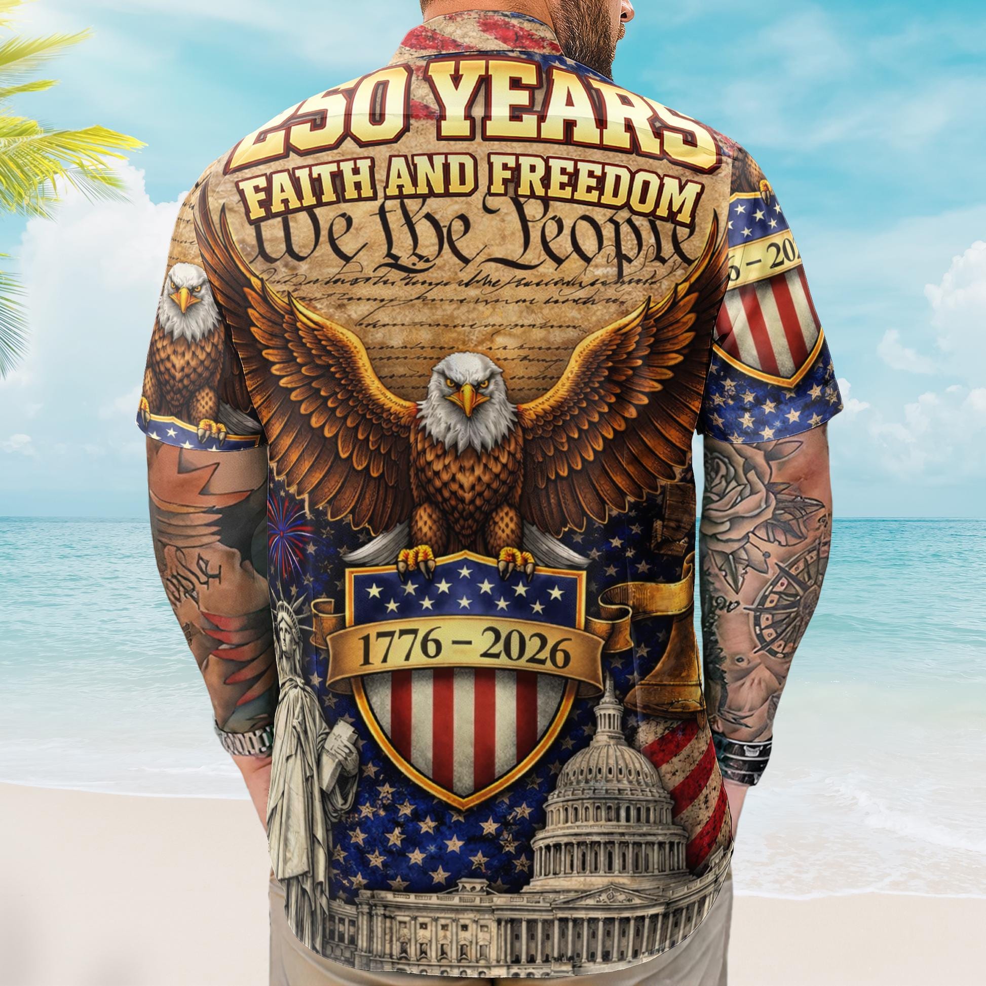 Alternative view of We The People 1776 2026 American Eagle Patriotic Hawaiian Shirt USA Flag Button Up