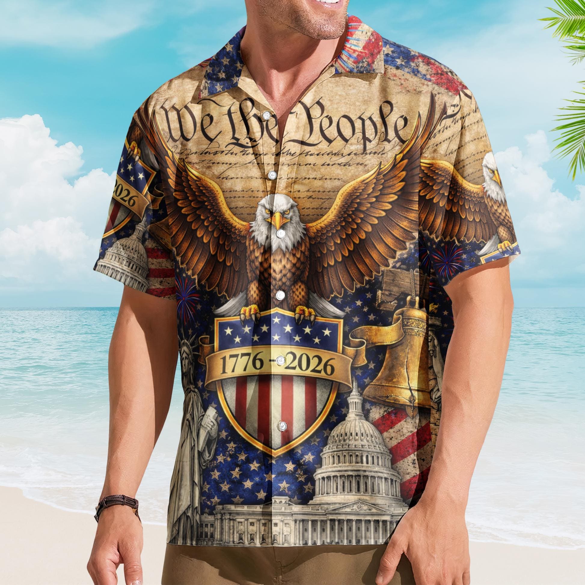 We The People 1776 2026 American Eagle Patriotic Hawaiian Shirt USA Flag Button Up